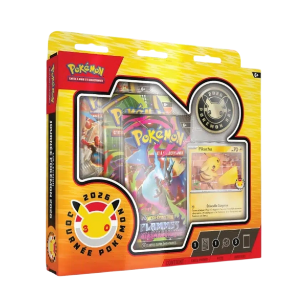 Tripack Pokémon Day TamoriCards, emballage scellé avec trois paquets de cartes Pokémon en français.