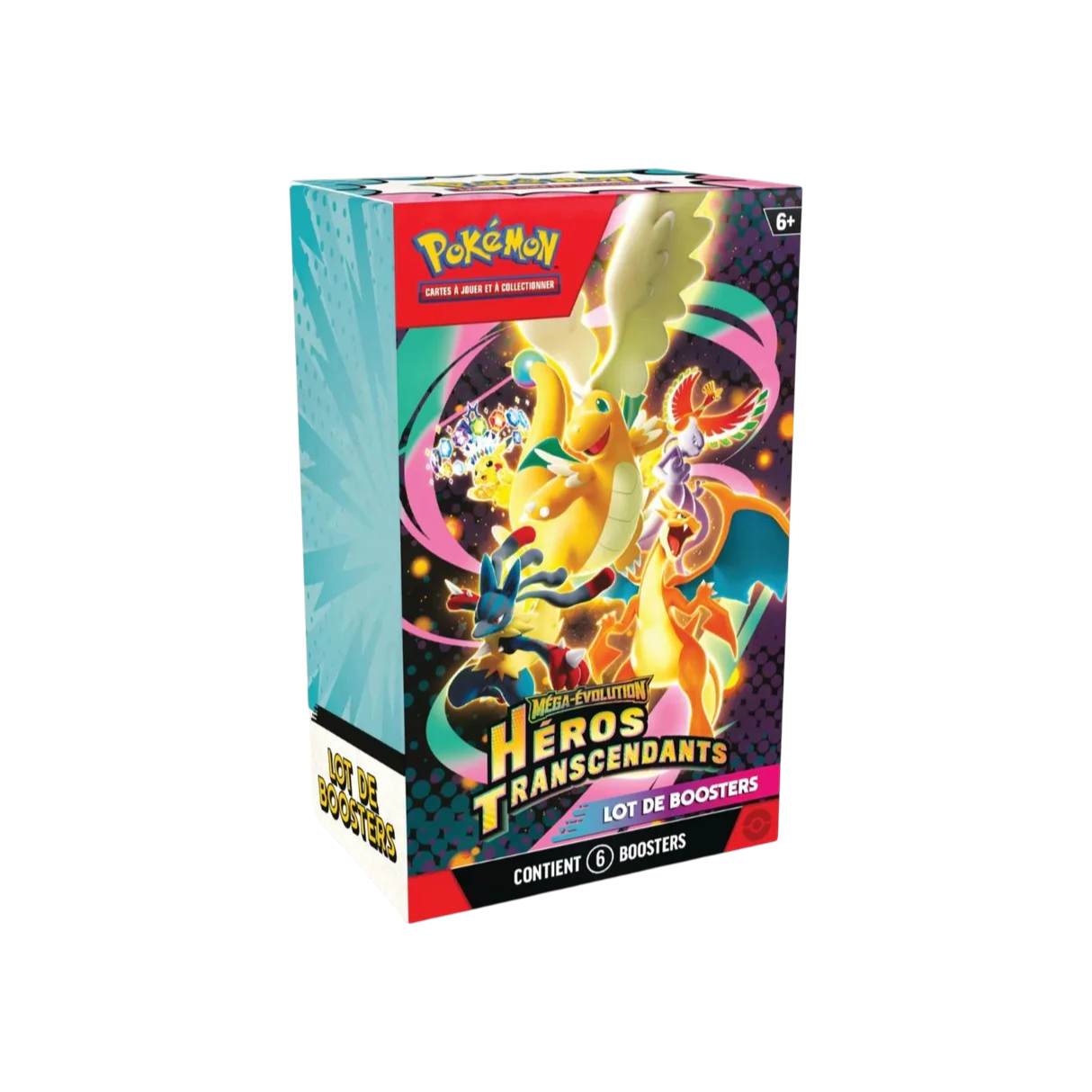 Groupe de cartes TamoriCards PRÉCO Bundle Héros Transcendants avec évolution prismatique, illustrations colorées et détails artistiques.