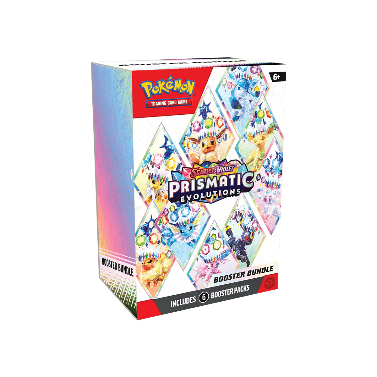 Paquet de 8,5 cartes Pokémon TCG Evolution Prismatique TamoriCards, booster de développement, illustré avec des cartes colorées.